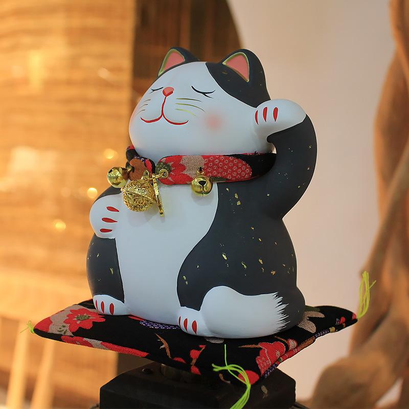 5.3 Inch Hand-painting Ceramic Lucky Cat Cartoon Fortune Kitten Home Decoration Figurine Maneki Neko Fengshui Ornament
