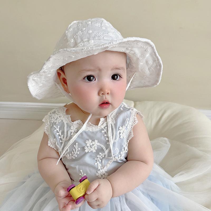 Baby Girls Sun Hat Summer Panama Breathable Hollow Bucket Hat Cute Floral Baby Infant Fisherman Cap