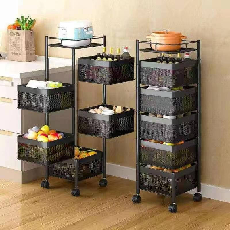 Kitchen Rotatable Fruit Vegetable Shelf Wheel Installation Free Multi-Layer Living Room Storage Rack Snacks Fruits