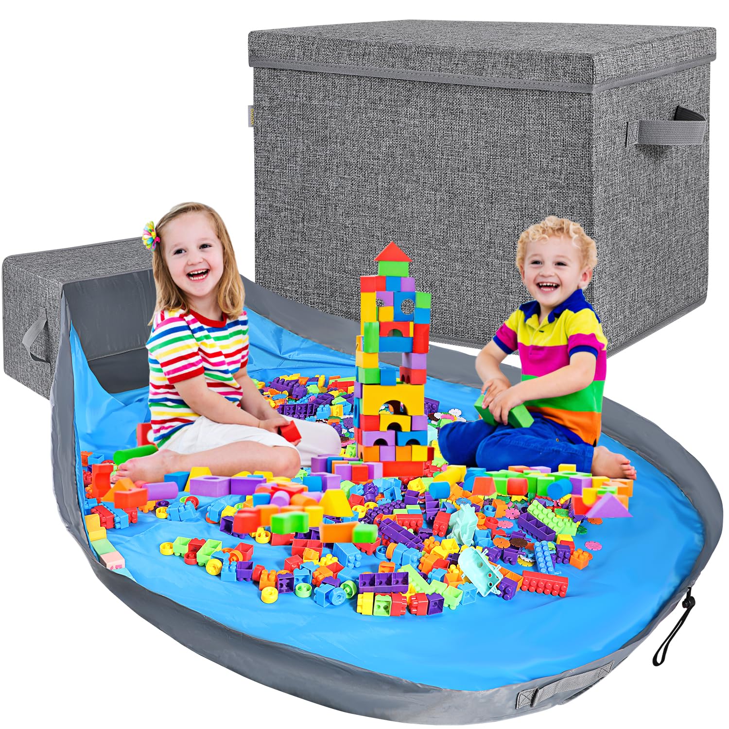 

Voova Toy Storage Box & Play Mat, Baby Toy Storage Bag, Lego Storage Mat, Foldable for Easy Tidying, Building Block Storage, Large Capacity,
