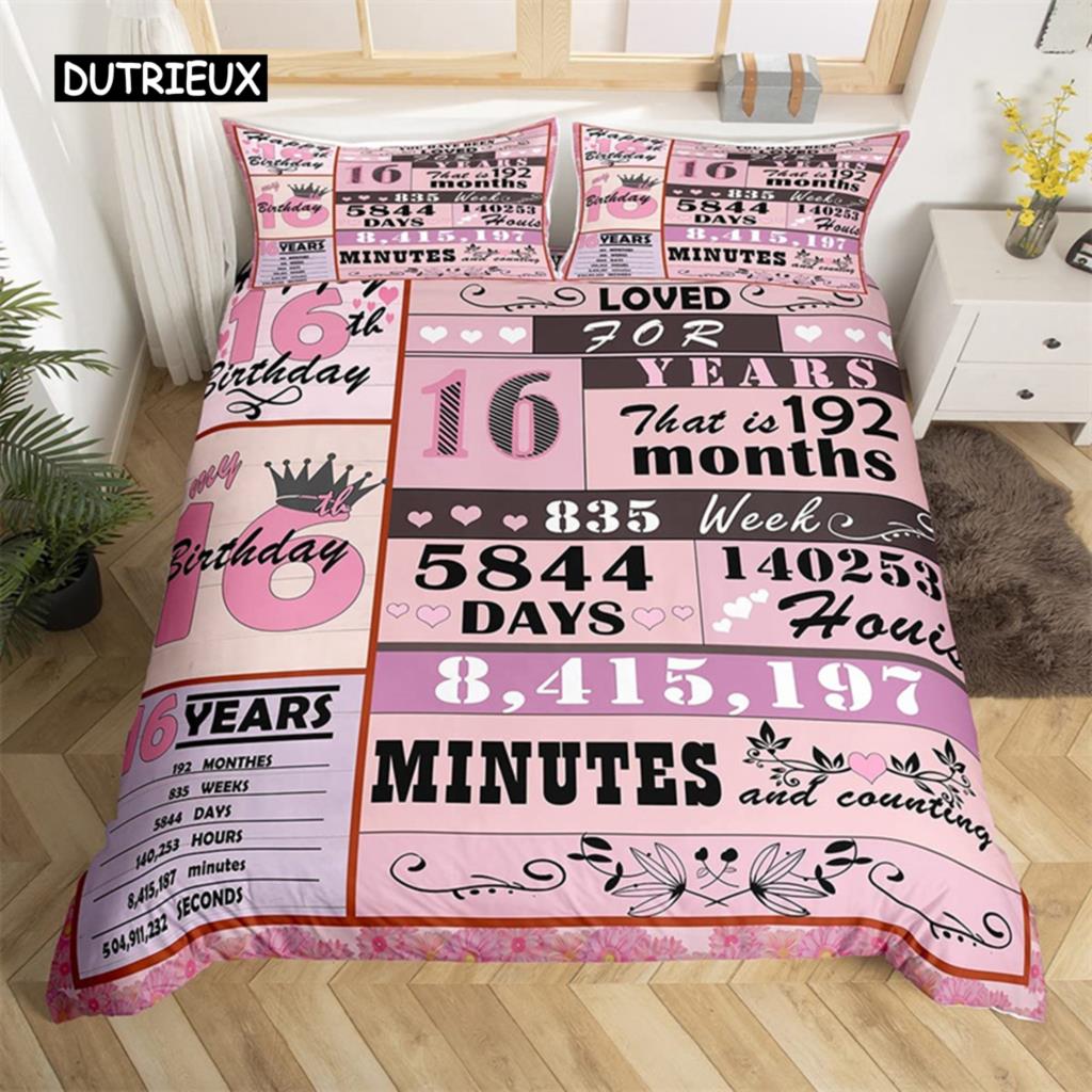 Copripiumino Calendario di Compleanno Set Biancheria da Letto Buon Compleanno Feste Microfibra Regali di Compleanno Copripiumino King Full Per Ragazzo Ragazza