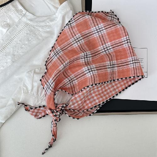 Women's Cotton and Linen Headscarf Hairband Double-sided Triangle Scarf Silk Scarf Baby Scarf Plaid All-match Spring and Autumn