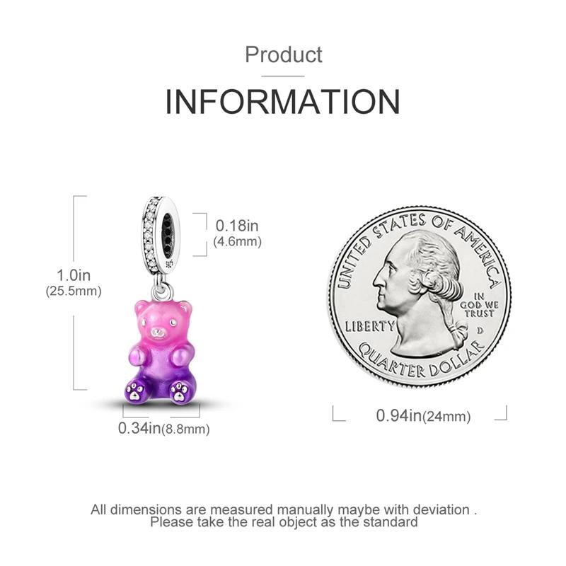 Charms Copperpink-Purple Happy Gummy Bear Beads Fit Charms Plataoriginal Bracelet Bead Women Jewellery Making Gifts