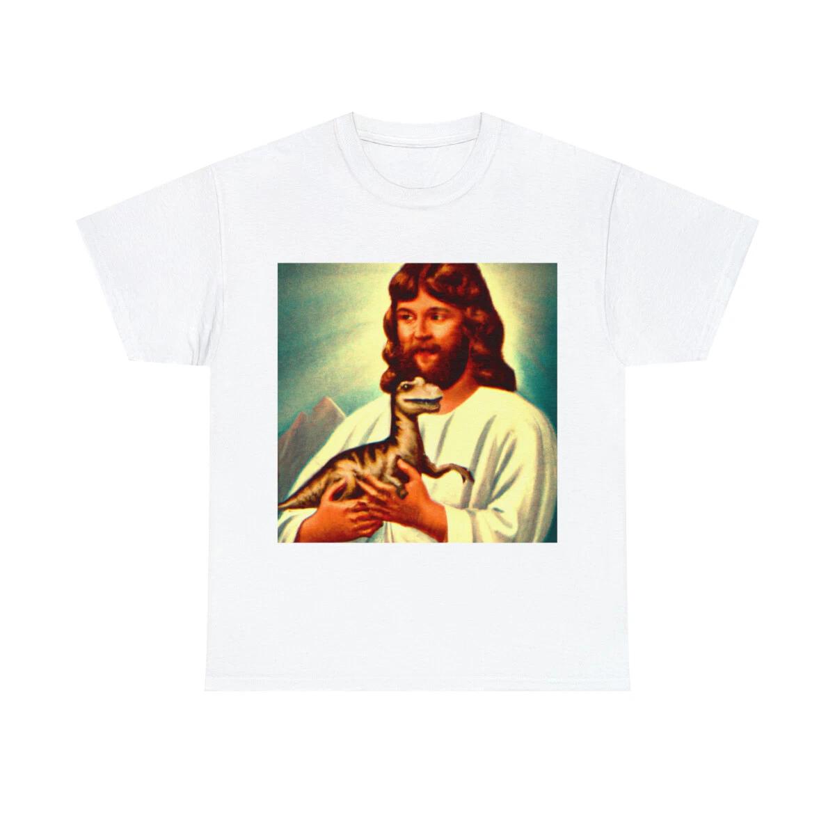 Jesus Christ Holding Dinosaur T Shirt Vintage Style Funny Offensive Graphic Tee L