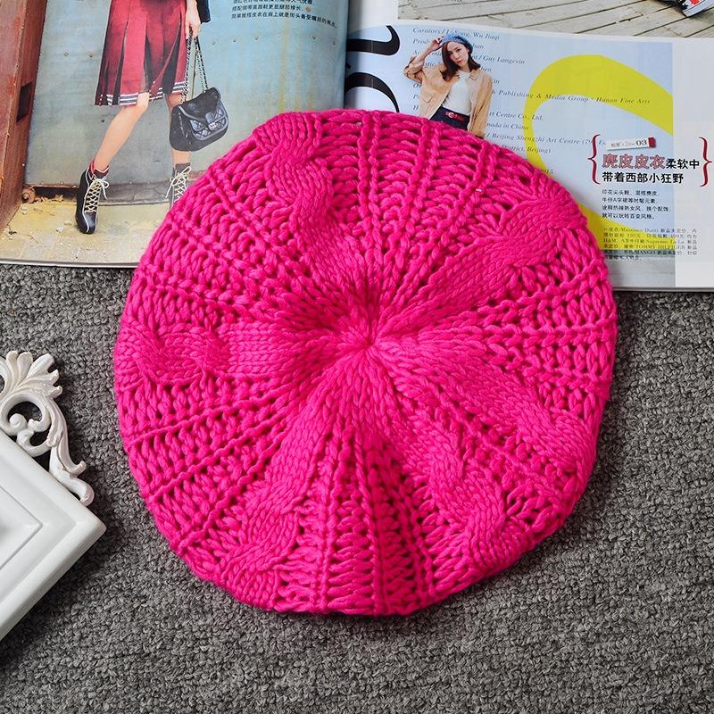 Varm Dame Elegant Strikket Beret Lue Høst Vinter Hverdagsluer Flettet Dame Slapp Baggy Luer