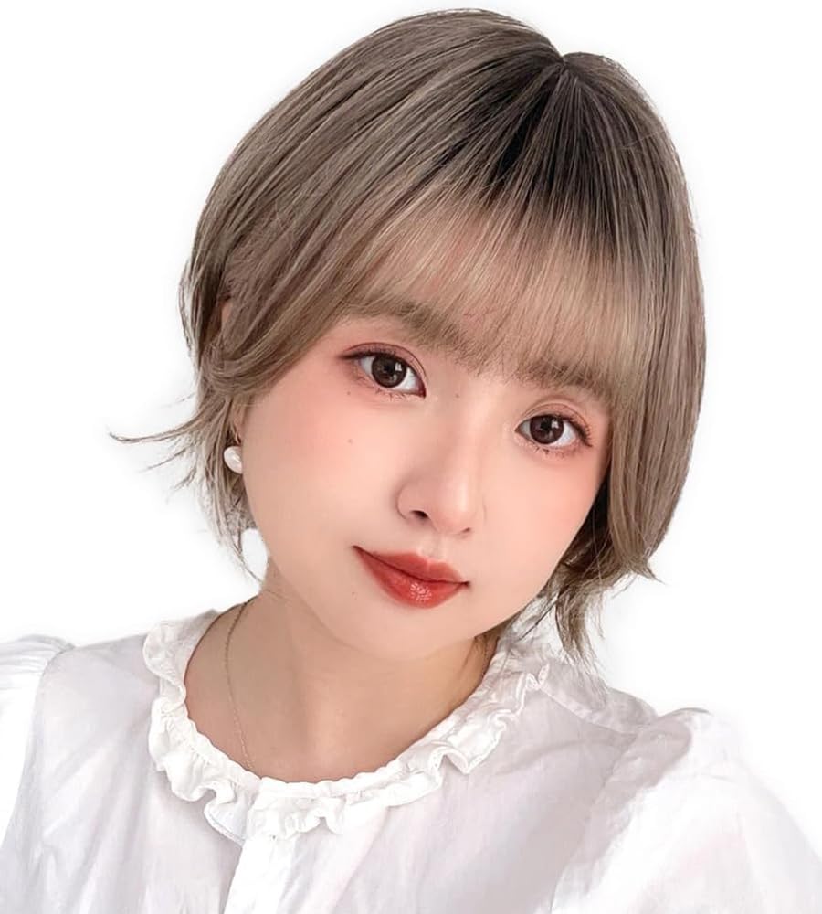 Brightlara Women's Short Bob Wig, Natural Full Wig with Perm and Wave, hf1918-RDZ