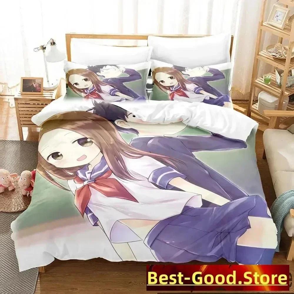 Teasing Master Takagi-San Bedding Set Printed With Pillowcase Bed Duvet Cover Soft Queen King Size Bedclothes Home Boys Adult