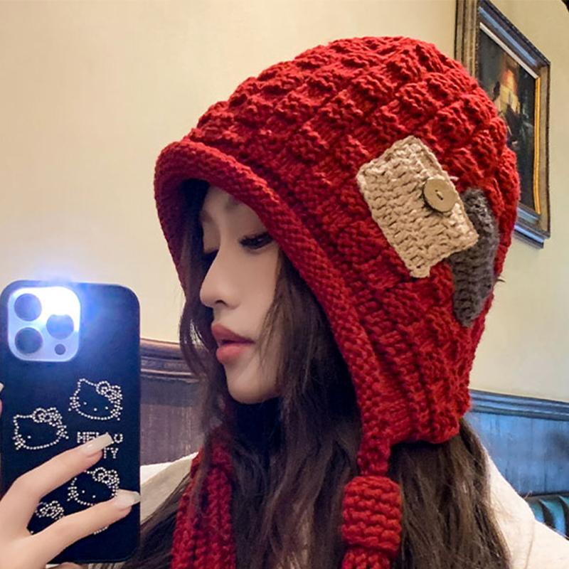 Autumn And Winter Warm Handmade Braid Knitted Hat Trend   Patch Tassel Wool Hat