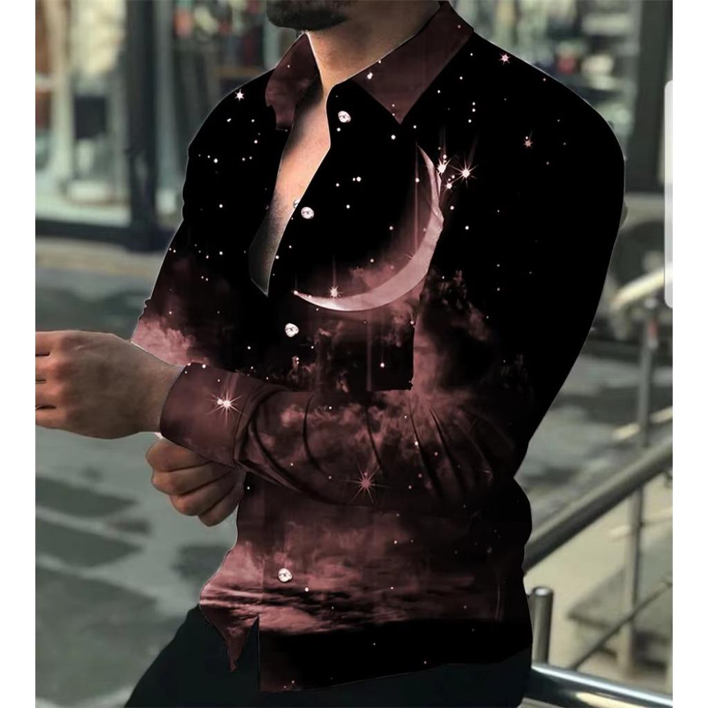 Men Clothes Fashion Long Sleeve 3D Digital Print Shirt
