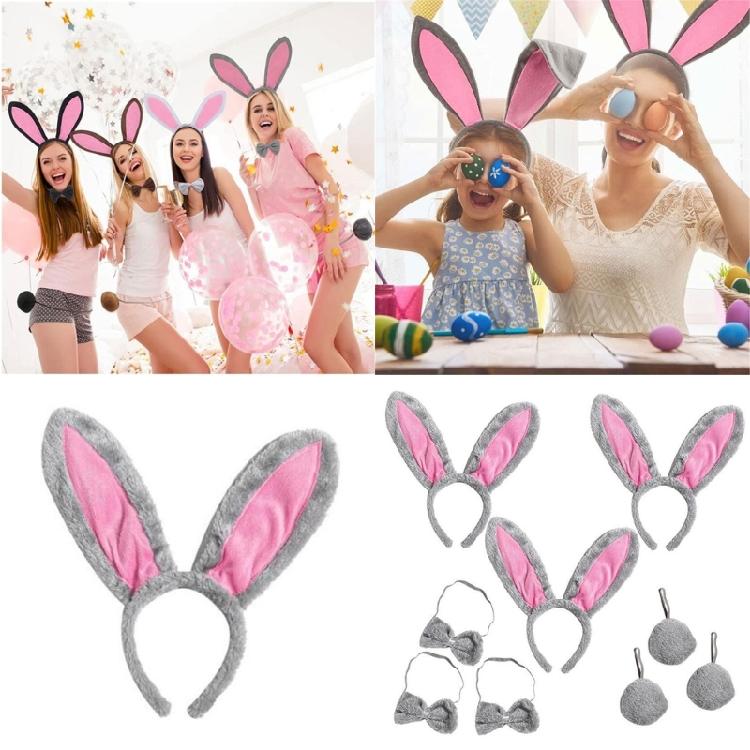 Easter Rabbit Costume Set Plush Rabbit Ears Hair Bands Rabbit Ears Headbands Bowtie Tail Set Animal Hair Hoop Set