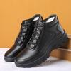 Fashion NEW Genuine Leather Cotton Shoes Men's Winter Plush Warm Leather Shoes Thickened Wool Anti-skid Leisure Trend High Top Shoes Men