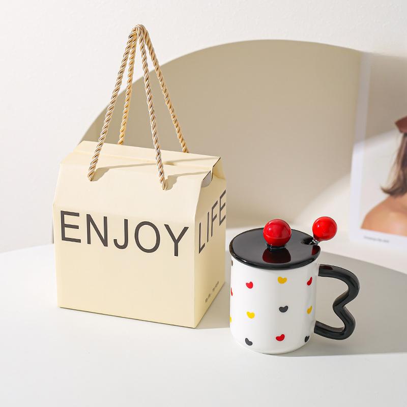 Nordic Ceramic Water Cup Creative Household Mug Couple Cup Coffee Cup with Lid Spoon To Give Friends Gift