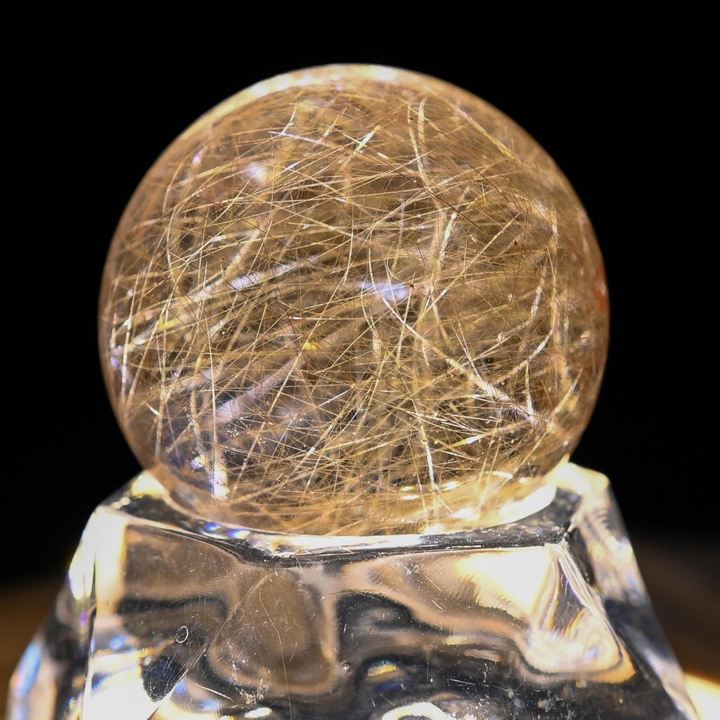 Eigado Red Rutilated Quartz Gold Needle Good Luck in Money and Power Amulet Sphere, 30mm, 40g, Quartz, Work, Stone,