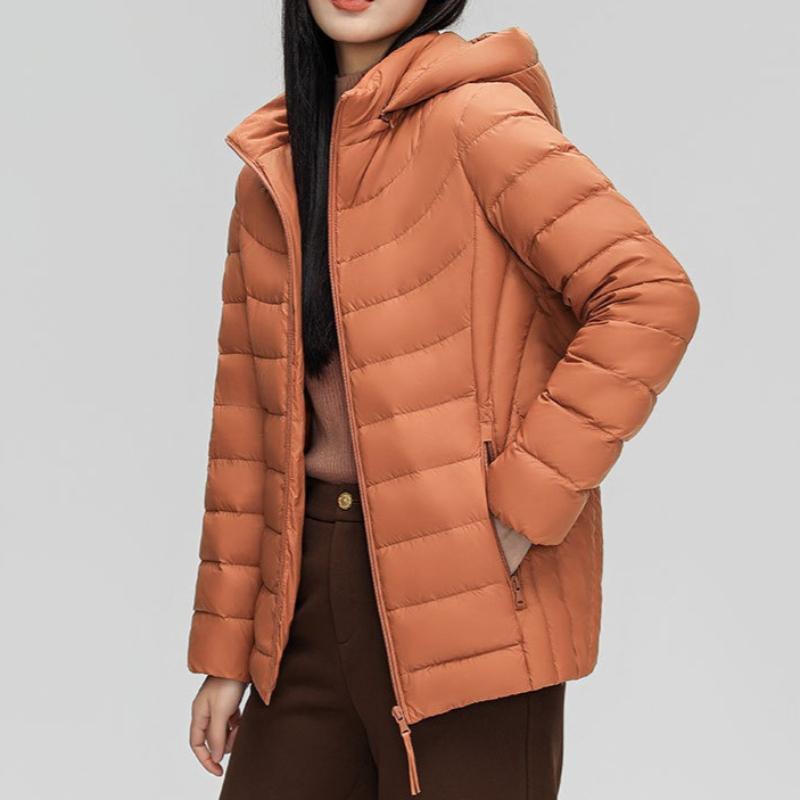 Women's 90% White Duck Down Simple Solid Color Hooded Detachable Lightweight Down Jacket