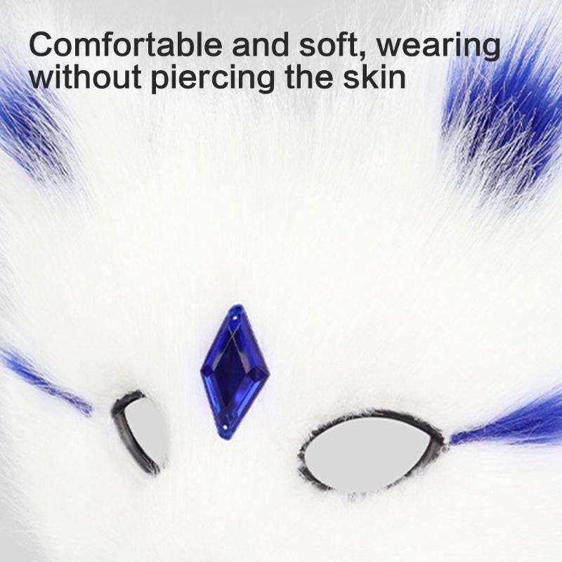 Plush Feline Foxes Half Face Mask With Sparkling Rhinestones Perfect For Costume Balls Lightweight Fabric