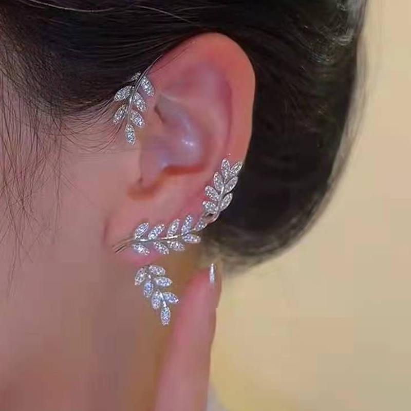 Sparkling Leaf Ear Clip Non-Piercing Earring For Women Leaves