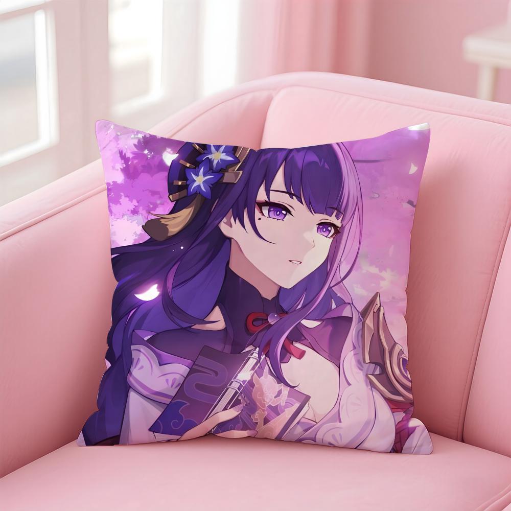 PProject Genshin Impact RRaiden Shogun Icon Cushion Cover Pillowcase Short Plush Invisible zipper Room Sofa Cushion Cover