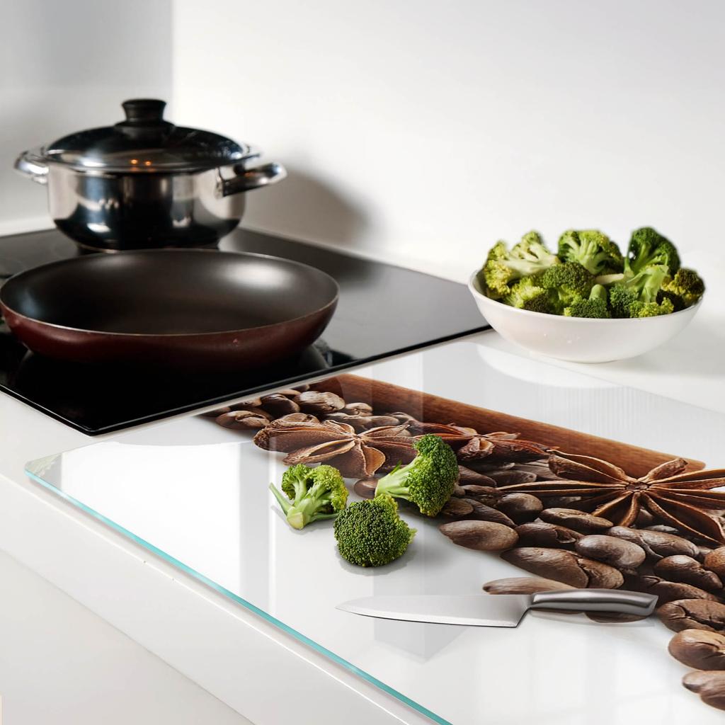 Durable and Stylish Glass Board with Coffee Bean and Cinnamon Pattern 80x52 Cm