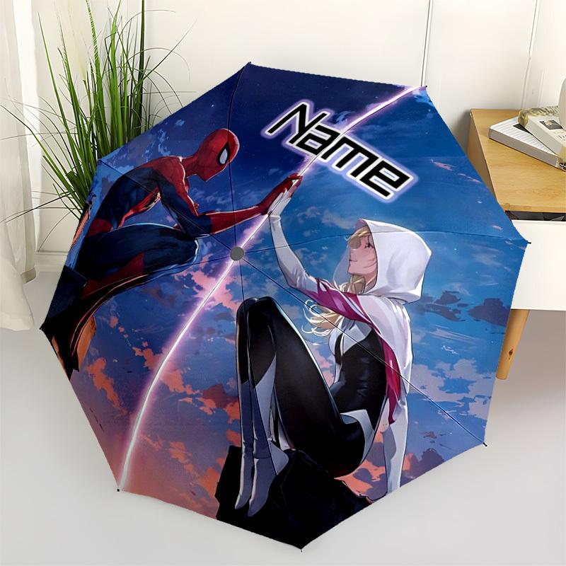 1pc SpiderMan and SpiderGwen Custom Name Automatic Folding Umbrella, Durable Plastic & Iron, Lightweight for Outdoor Daily Use S1230025