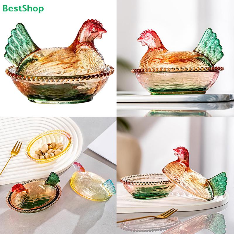 Vintage Hen Design Glass Serving Bowl - Lidded Storage Dish for Nuts, Fruits and Table Decor