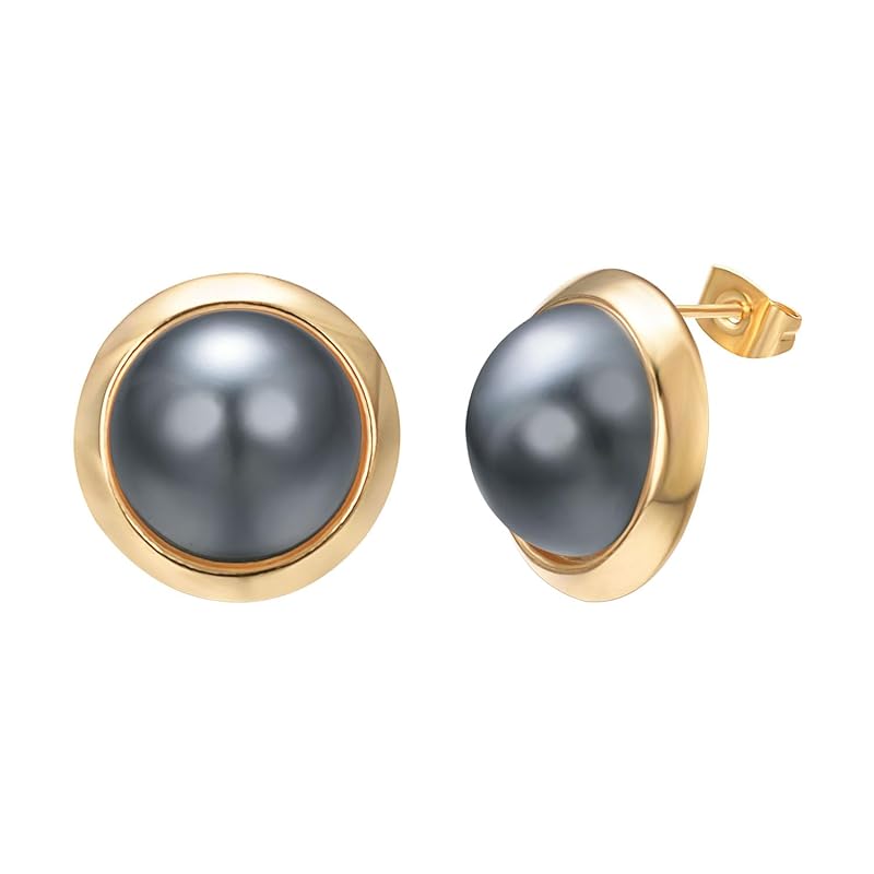 

Yoursfs black pearl earrings ceremonial occasions ladies shell pearl earrings Large swing 18k gold plated work casual jewelry gift