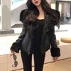 Plus Size Womens Fur Collar Leather Jacket Slim Fit Short Coat Commute