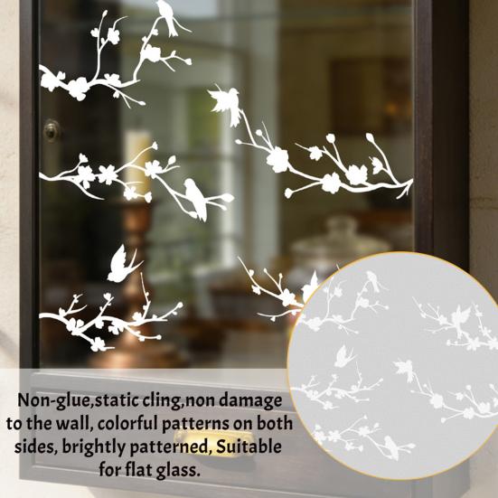Bird Deterrent Window Clings White Spring Tree Branch Birds Hanging Vines Butterflies Static Glass Decals for Home Classroom Office Party Decoration