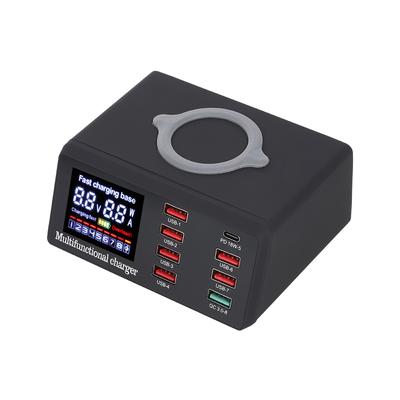 X9 8 Port Wireless USB Charger Quick Charge PD+QC3.0+USB Port Charge Station with LED Display  for Phone/Laptop/Tablet EU Plug