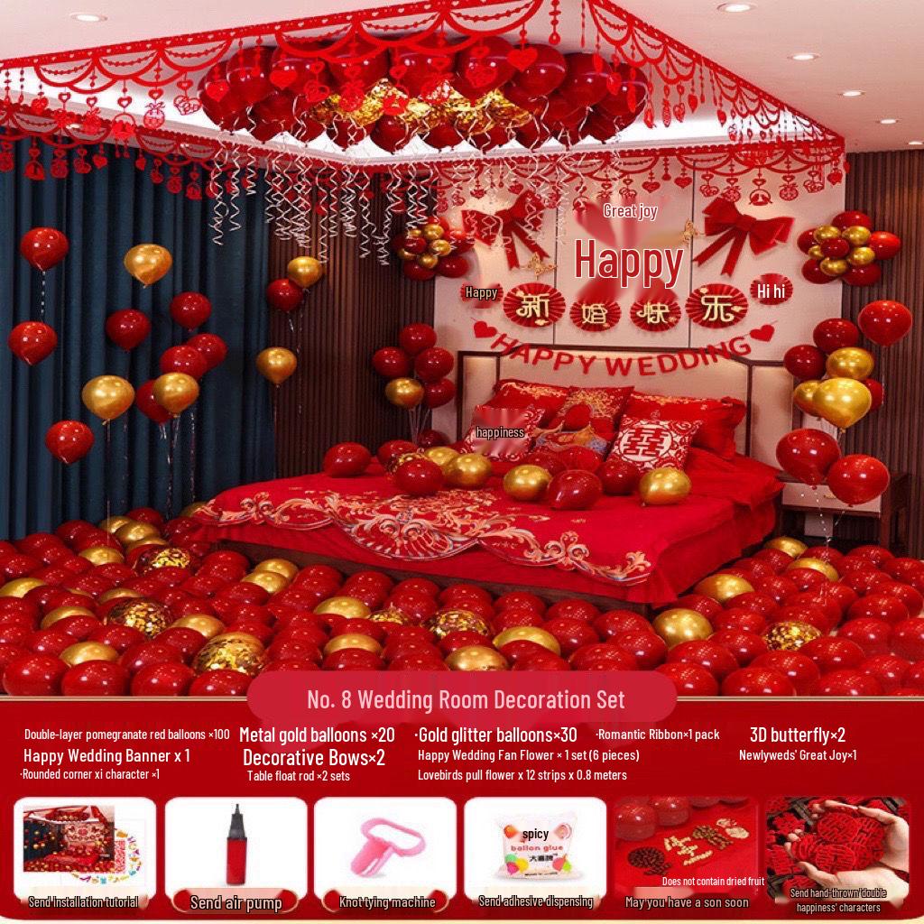 Romantic Wedding Bedroom Balloon Decoration Set for Groom and Bride