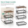 3 Tier Countertop Fruit Basket Bread Bowl with Wooden Top for Kitchen,Stackable Vegetable Onion Storage Wire Basket with Hangers