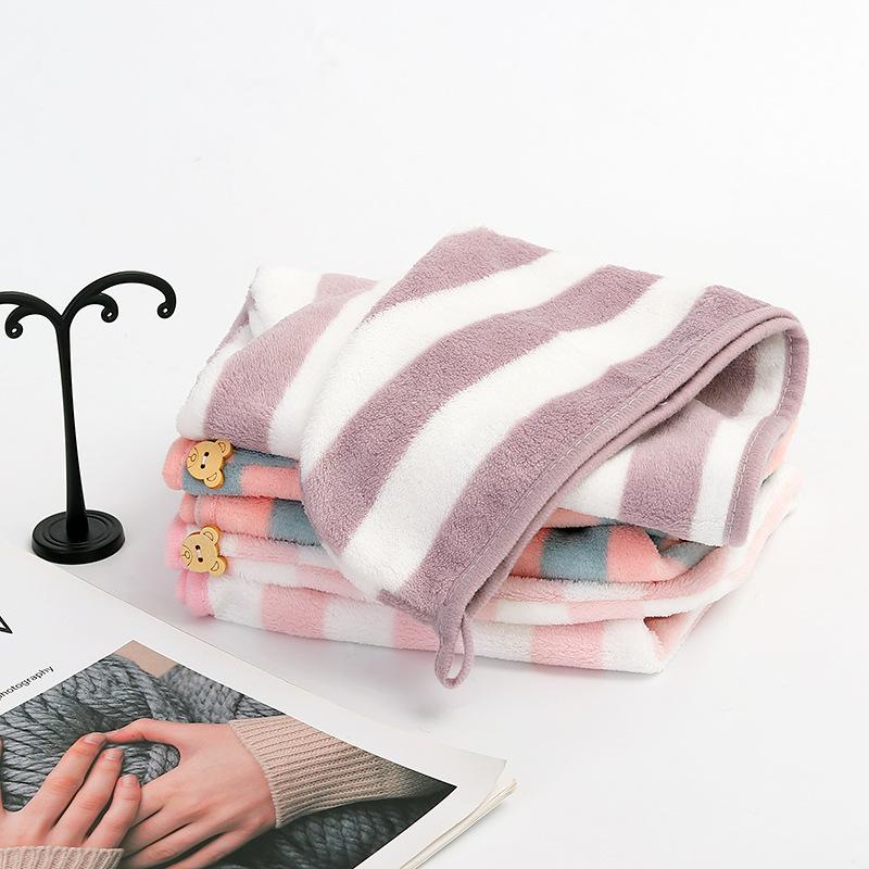 Streifenförmige Haartrockenhaube aus Korallensamt - Superabsorbierend, Schnelltrocknend, Niedliches & Modisches Handtuch