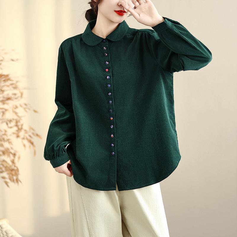 

DIMANAF 2025 Осень Блузка Рубашка Женская Большого Размера Длинный Рукав Свободная Повседневная Женская Одежда Толстый Хлопок Пуговицы 3XL