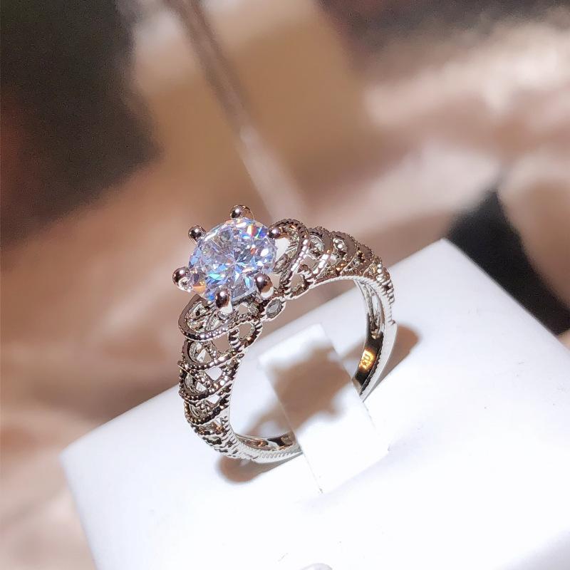 European and American Jewelry  Micro Inlaid Diamond Wedding Ring  Six Claw Fashion Ring