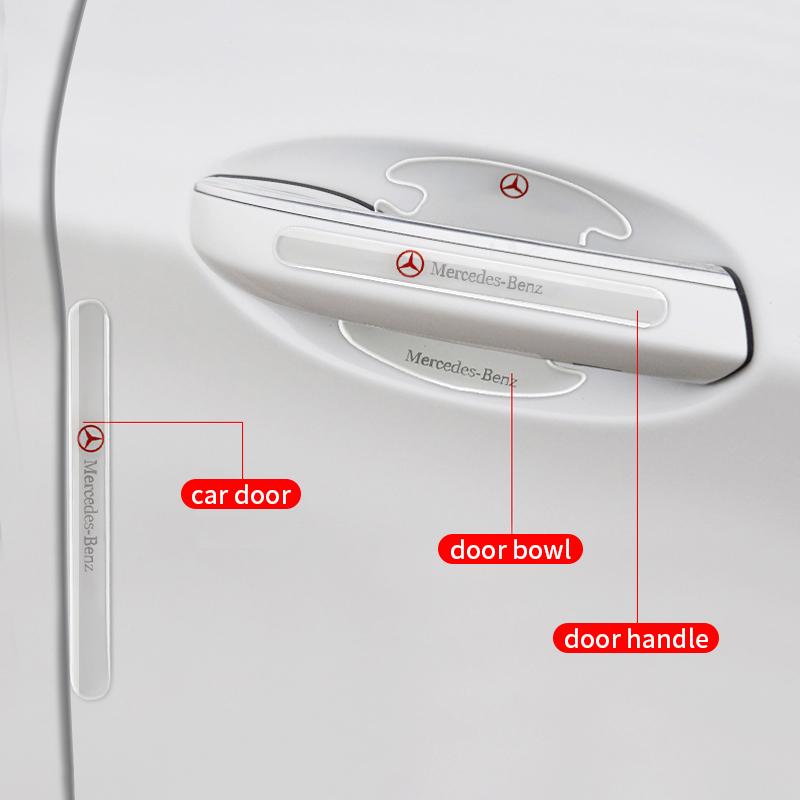 D44/8Pcs Car Door Handle Rubber Sticker Decal Decals For Mercedes Benz Amg B/C/E/S Class A Class C200L GLC GLK CLA W166 W221 W163