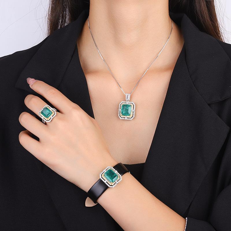 Schmuck Kupferboden Vergoldet Simulationssmaragd Quadrat Handgelenk Damen Set 12 * 16-12 * 14