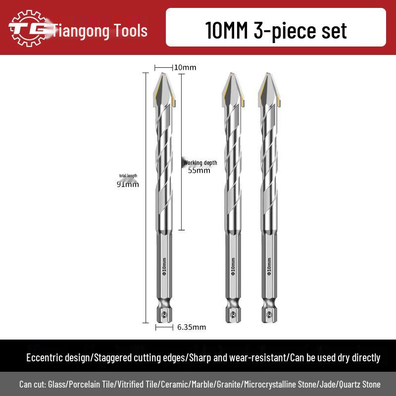 Eccentric Tile Drill Bit for Concrete, Cement, and Ceramic – Super Hard Alloy Triangle Impact.