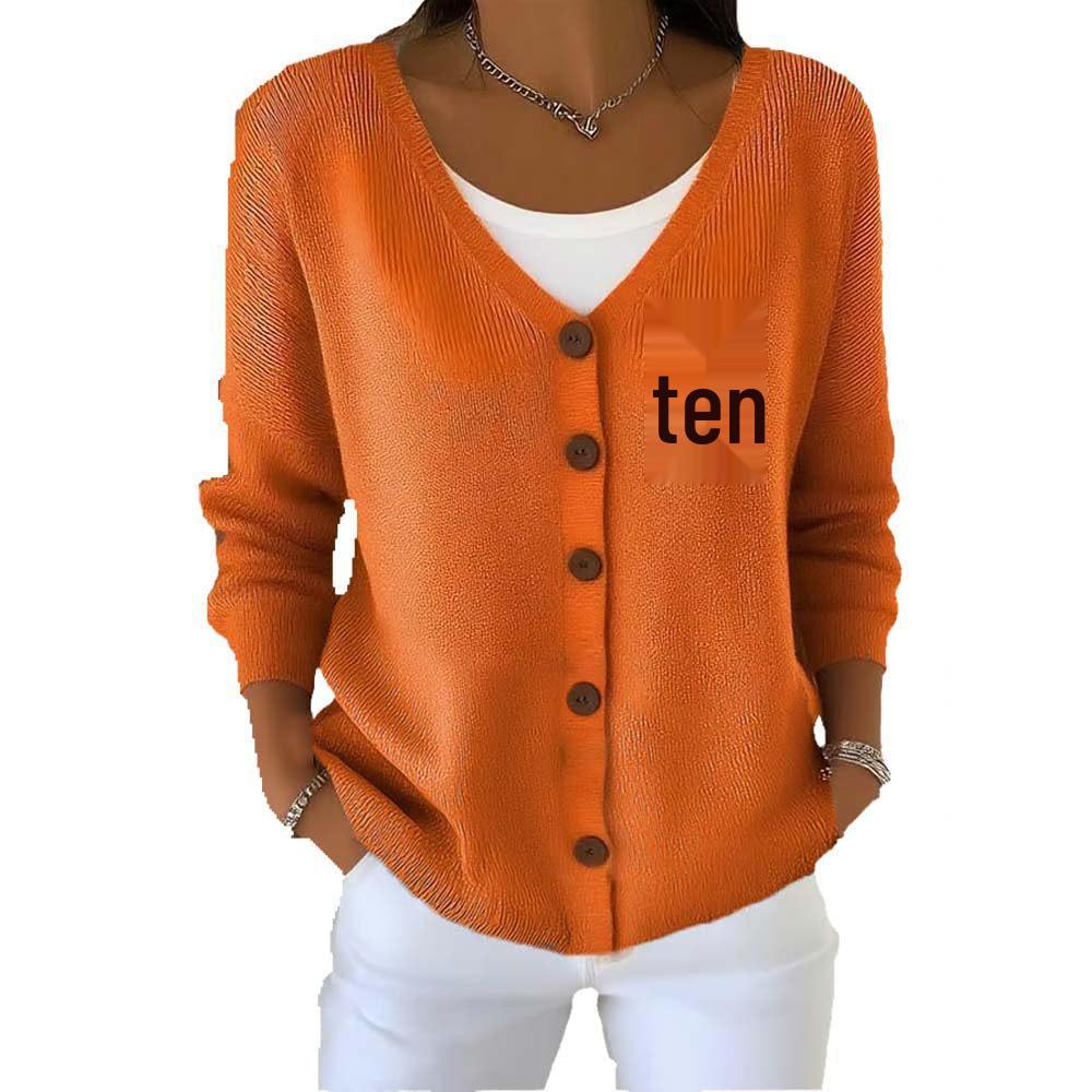 V-Neck 5-Button Printed Cardigan Sweater