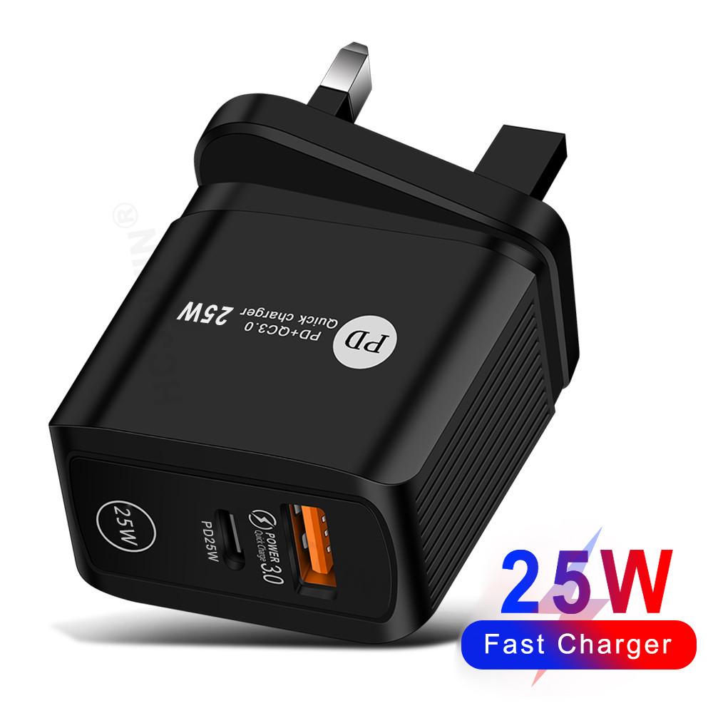 

25W PD Fast Charger 5A UK/US/EU Type-C Adapter for Mobile Phones 25W UK Black (Triangle Pin)