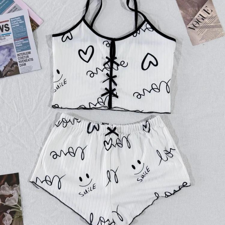 

Женская пижама, модное кружевное лоскутное сердечко с принтом и бантом, сексуальное ночное белье без рукавов с V-образным вырезом, летнее нижнее белье XXXL