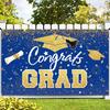 Graduation Party Decorations - Blue Gold Congrats Grad Class of 2025 Backdrop Banner Large Sign Wall Decorations Photography Background Party