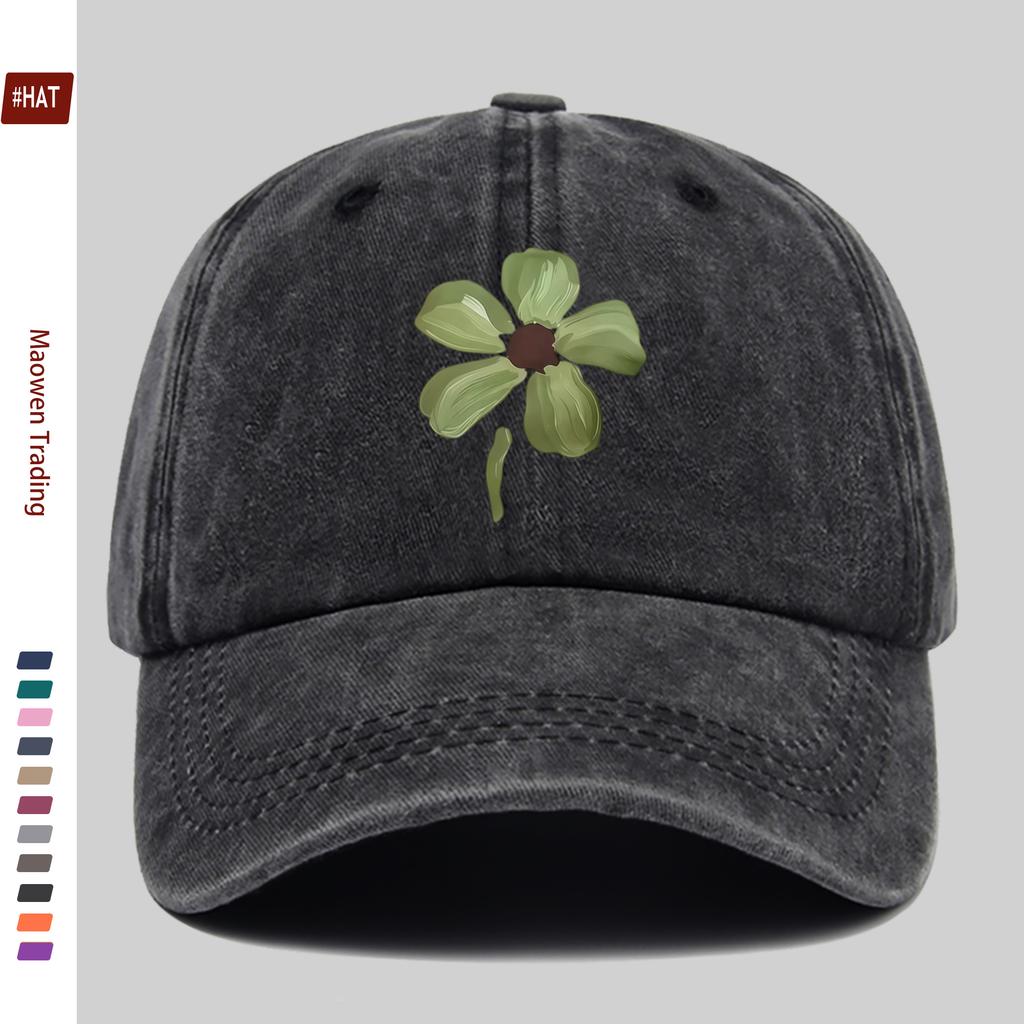 pc Bright Green FourLeaf Clover Pattern Printed Baseball Cap Fashionable Casual Printed Design Golf Hat Suitable for All Kin