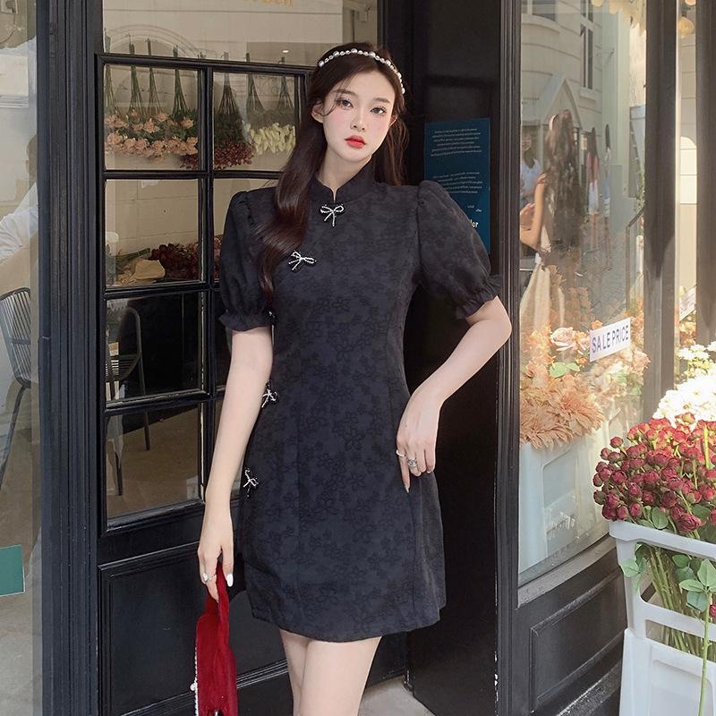 Women's Plus Size Cheongsam Dress Black Dress