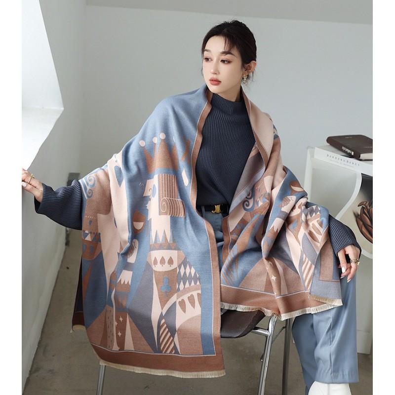 Premium Double-Sided Jacquard Houndstooth Scarf Wrap Women Winter Fall Warm Cotton Blend Shawl 185x70cm