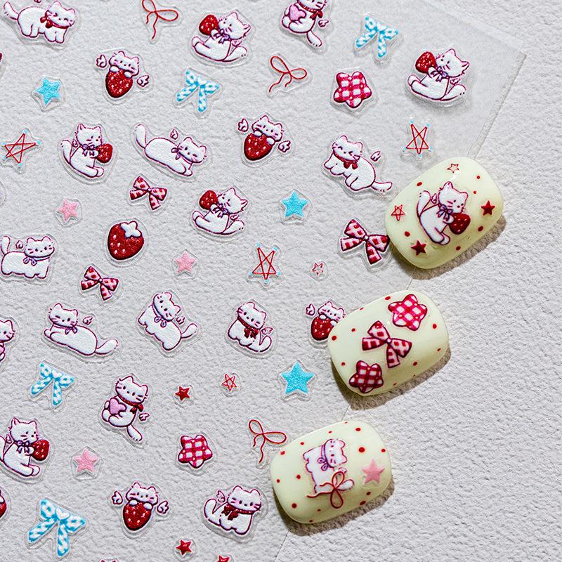 SKY 3D Cartoon Cat & Star Bowknot Nail Art Stickers