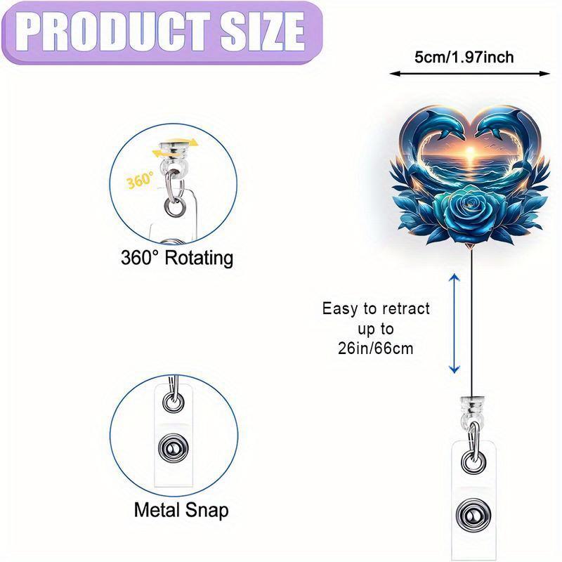 Rolig Delfin-Badgehållare - 2D skalbar RN-sjuksköterskeklämma för delfinälskare och medicinsk personal.