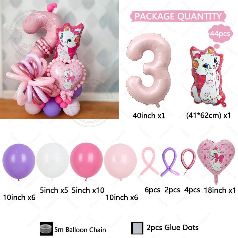 44pcs Marie Cat Balloons Baby Pink Girl Birthday Party Balloons Decoration Cartoon Marie Cat Animal Pet Baloon Baby Shower Decor