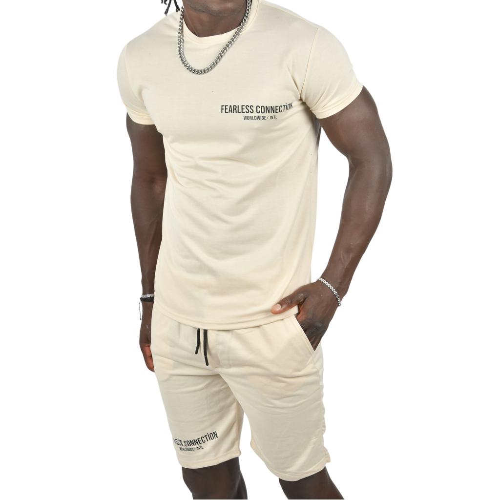 DeepSEA Text Printed Slim Cut Lycra Shorts T-Shirt 2 Piece Set 2403195