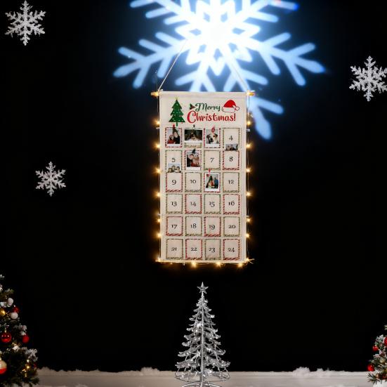 Christmas Picture Countdown Board Photo Advent Calendar with Christmas Clips Reusable Photo Display Collage Board with LED Light for Festival Memory