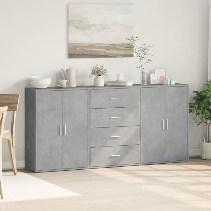 VidaXL Buffets 3 pcs gris béton 60x31x84 cm bois d'ingénierie, armoire de rangement, meuble d'entrée, meuble d'appoint, 3276577