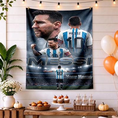 Football Messi Customize Text Tapestry Lightweight Tapestry Smooth Polyester Suitable for Dorm Room Ideal for All Seasons Birthday Christmas Gift